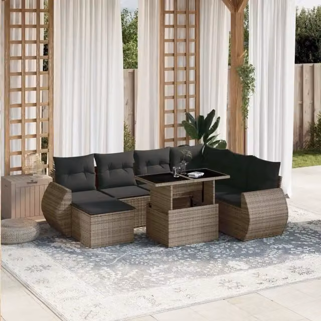 Set Divano da Giardino 8 pz con Cuscini Grigio in Polyrattan 3268700