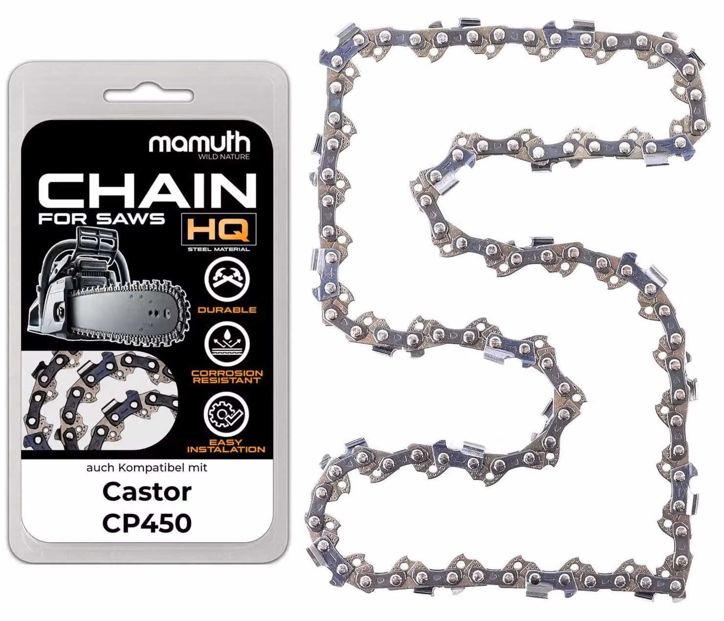 Catena per motosega, 40 cm, 1,5 mm, passo 0,325", 66 maglie, compatibile con motosega Castor CP450