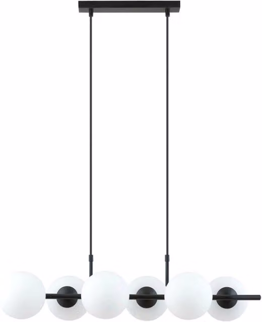 Lampadario sospeso Emibig RORY con 6 luci in vetro opale e metallo nero, moderno, attacco E14