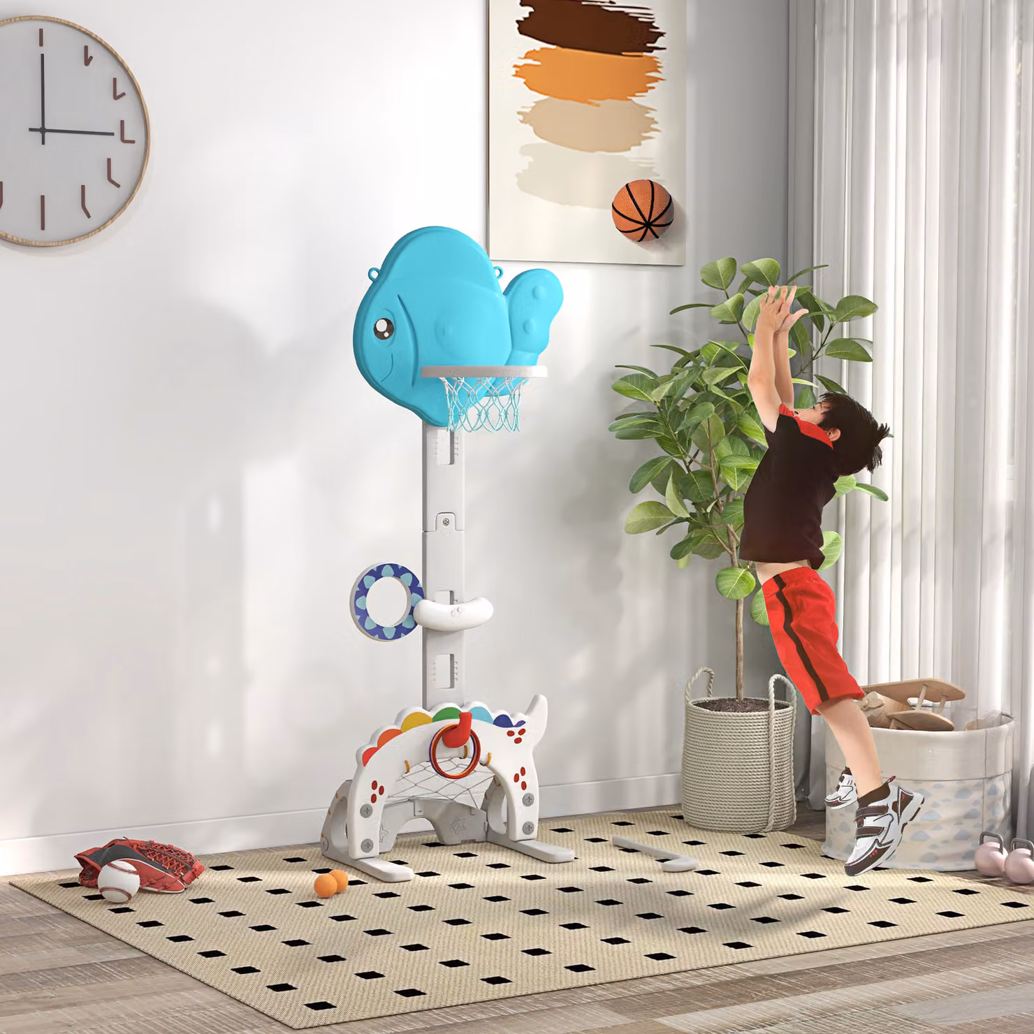 AIYAPLAY Canestro Basket per Bambini 5 in 1 con Altezza Regolabile, Porta da Calcio e Golf, Multicolore – 2