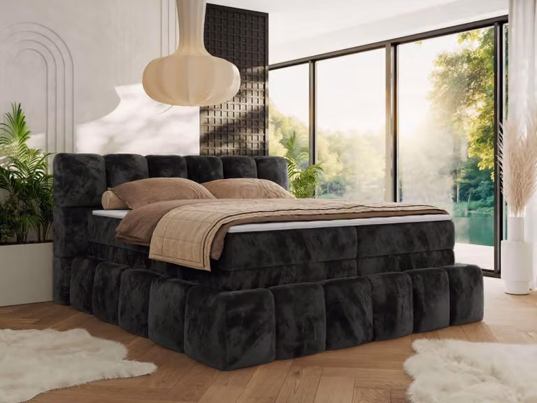MKS MEBLE letto a molle 160 x 200 con contenitore NIRA KING, letto imbottito a 7 zone con materasso e topper multitasche, letto matrimoniale - felpato grigio scuro - H4