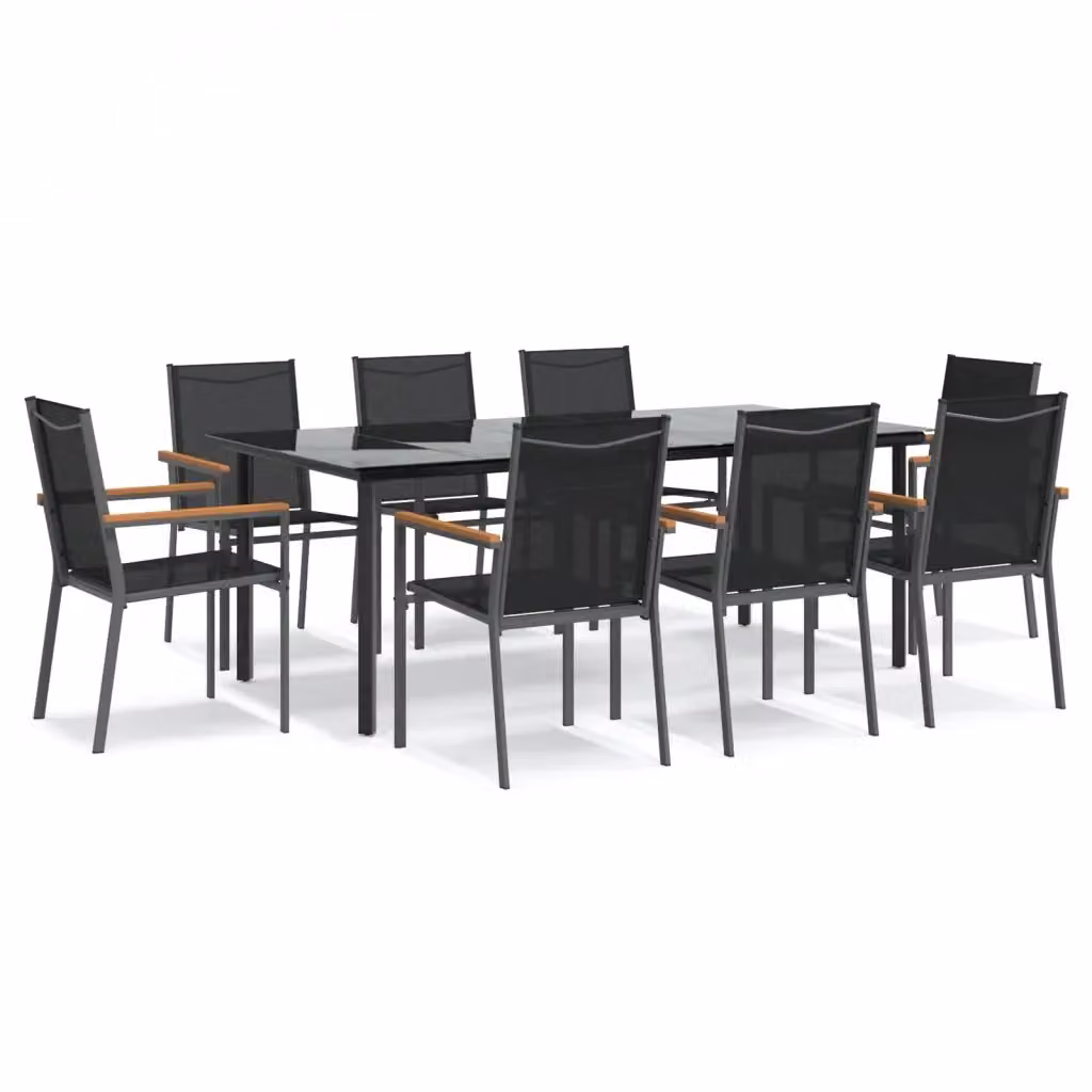 Set da pranzo da giardino vidaXL in vetro e acciaio nero con 9 pezzi – 2