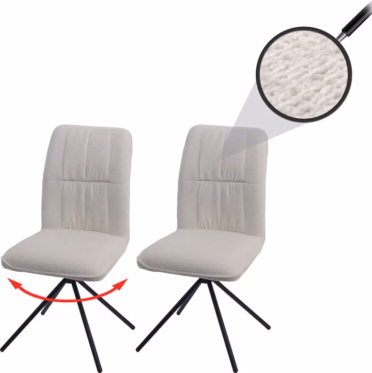 Set di 2 sedie da pranzo HWC-N99, sedie per cucina, girevoli con sistema di ritorno automatico, rivestite in tessuto chenille (340g/m²), colore crema