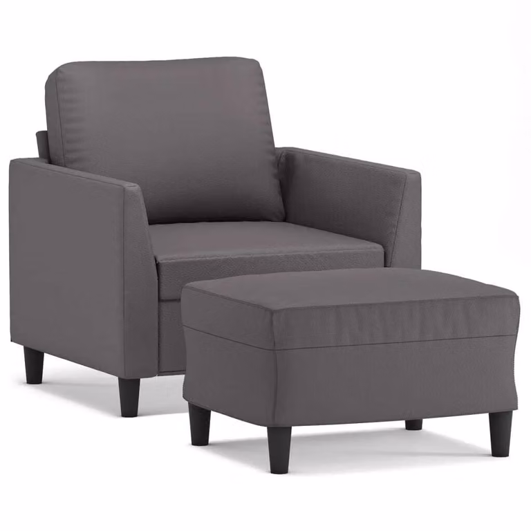 Poltrona con Poggiapiedi Grigio 60 cm in Pelle finta