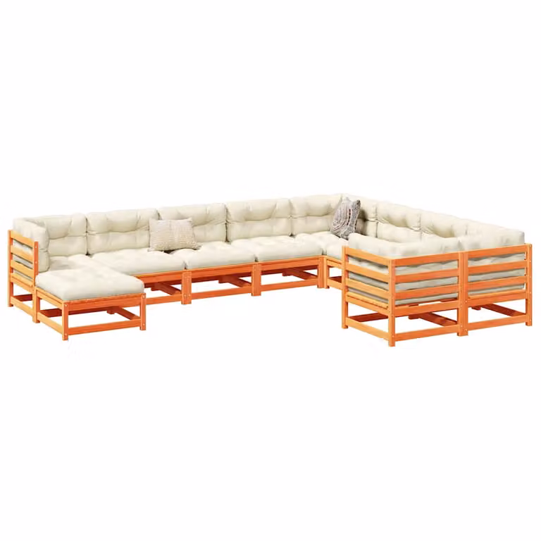 Set di Divani da Giardino vidaXL in Legno Massello di Pino con Cuscini, Marrone e Beige