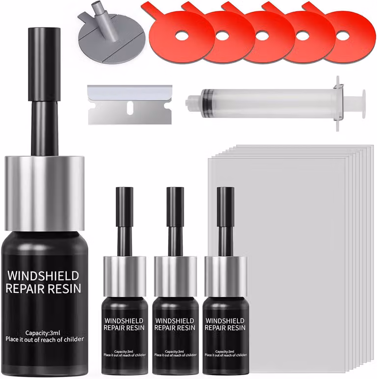 Kit di riparazione per vetri auto, per riparazioni di scheggiature e piccole crepe, liquido di riparazione, per parabrezza