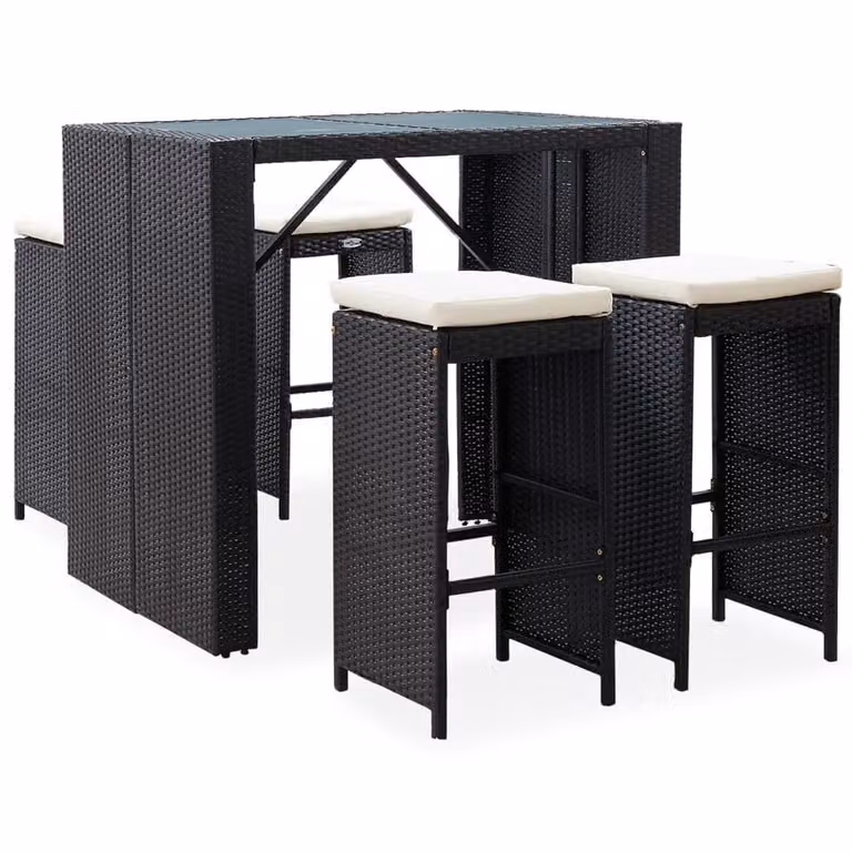 set bar da giardino 9 pezzi in poly rattan nero