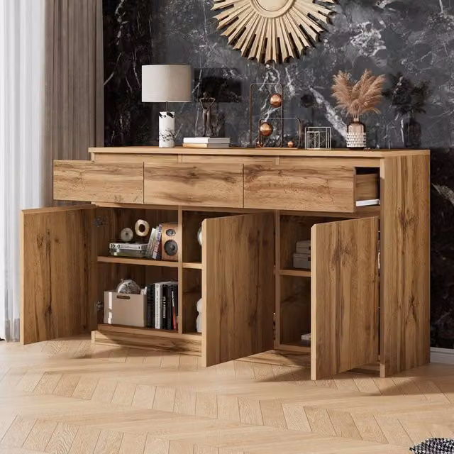 Credenza Multifunzione con 3 Ante e 3 Cassetti in Legno ¨C Xylo ¨C 135x40x81 cm
