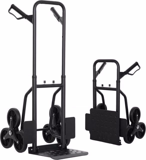 Carrello Saliscale Pieghevole 6 Ruote in Acciaio Portata 120 kg, Carrello da Trasporto Portapacchi per Scale e Traslochi, 44x67x106,5cm, Nero