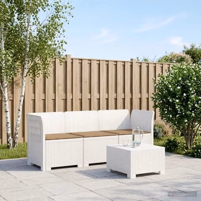 Divano da esterno-Divano da Giardino 3 posti con cuscini in look rattan PP Bianco 105573