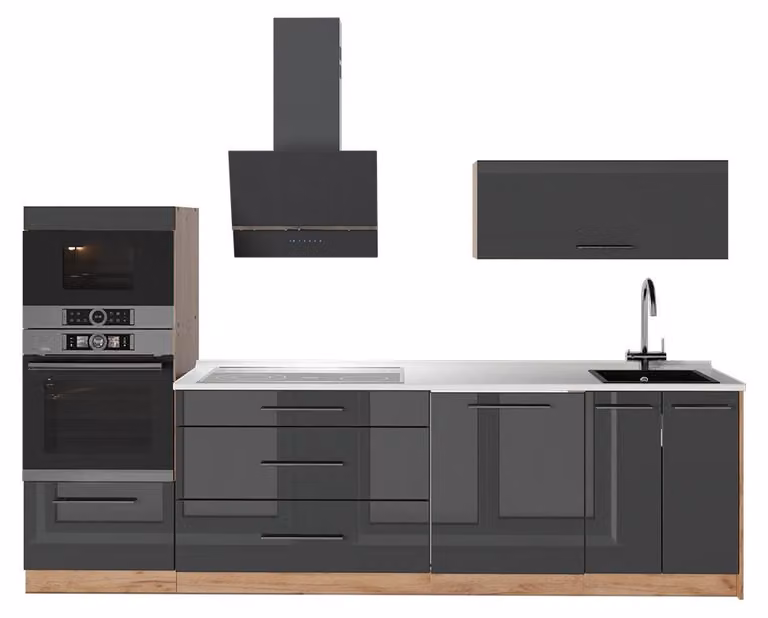 Cucina componibile Vicco Fame-Line Antracite lucido/Rovere dorato 280 cm, PL Marmo, Model 64685