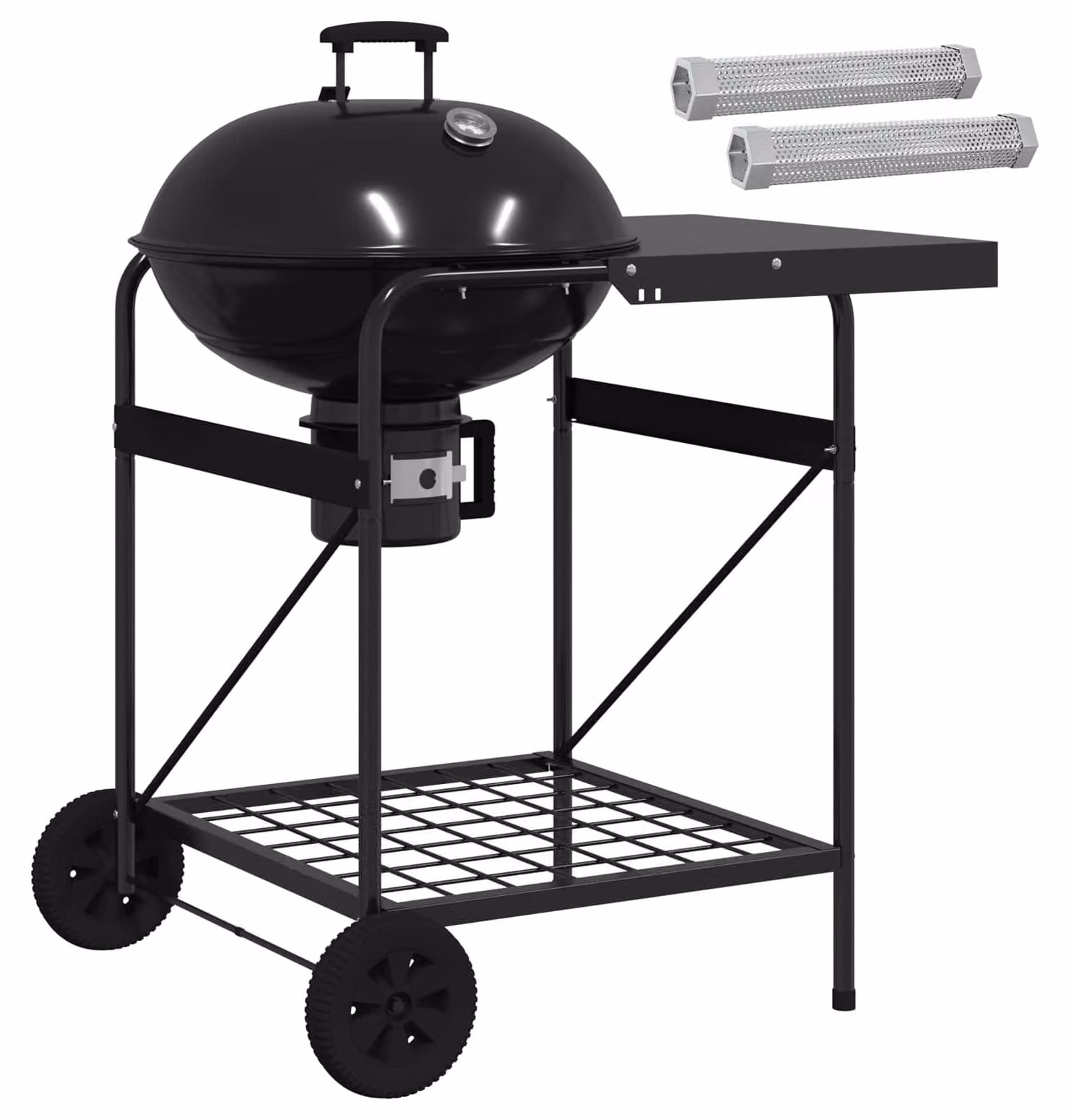 Barbecue a carbone con tubi per affumicatura, dimensioni 91 x 71 x 107 cm, acciaio, colore nero