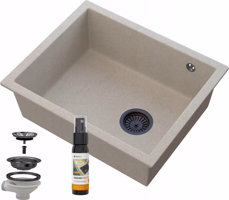 Granitan - Lavello in granito - Lavello da cucina - Beige - con piano di sgocciolamento - Lavello - SALIX