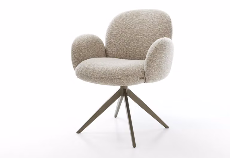 DELIFE sedia girevole Nube-Flex con braccioli in tessuto intrecciato morbido beige telaio trasversale finitura effetto largo titanio funzione dondolo ruotabile a 360° nucleo a molle tascabili