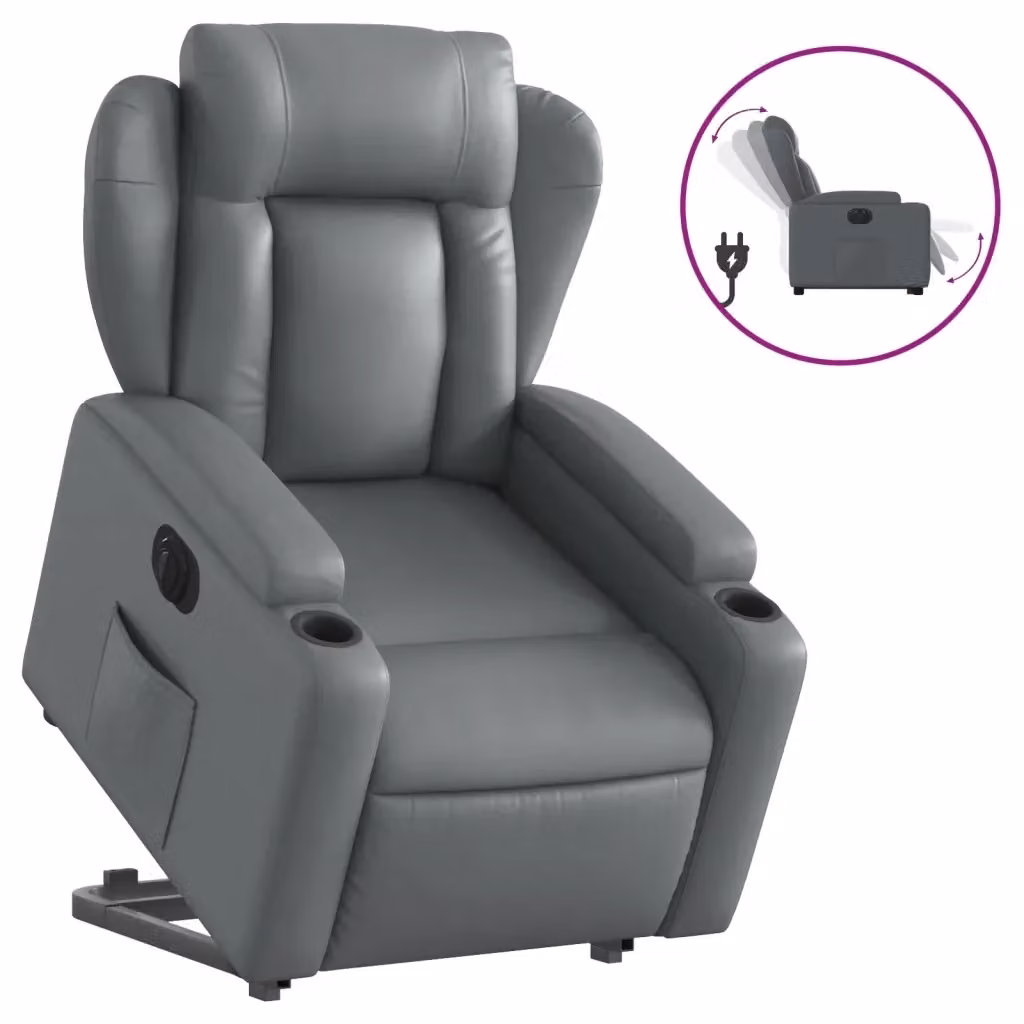 Poltrona Alzapersona Reclinabile vidaXL Grigia in Similpelle con Supporto Elettrico per Senior – 2