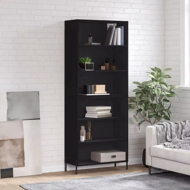 Credenza moderna nera vidaXL in legno e metallo da appendere al muro L: 69,5 cm, P: 32,5 cm, H: 180 cm