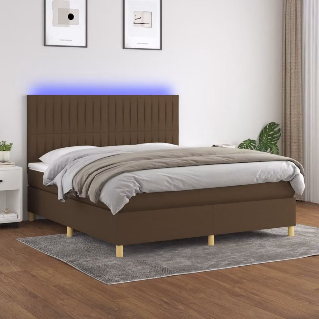 Maison Exclusive - Letto boxspring con materasso e LED marrone scuro 160x200 cm tessuto