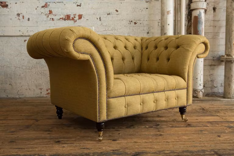 Sessel Couch Polster Sofa Textil Chesterfield Couchen 1,5 Sitzer Einsitzer Gelb