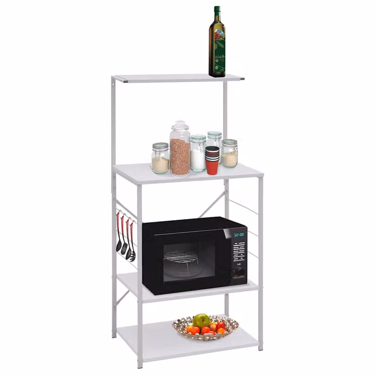 Mobile per microonde vidaXL bianco in legno e metallo L 60 cm, P 39,6 cm, H 123 cm