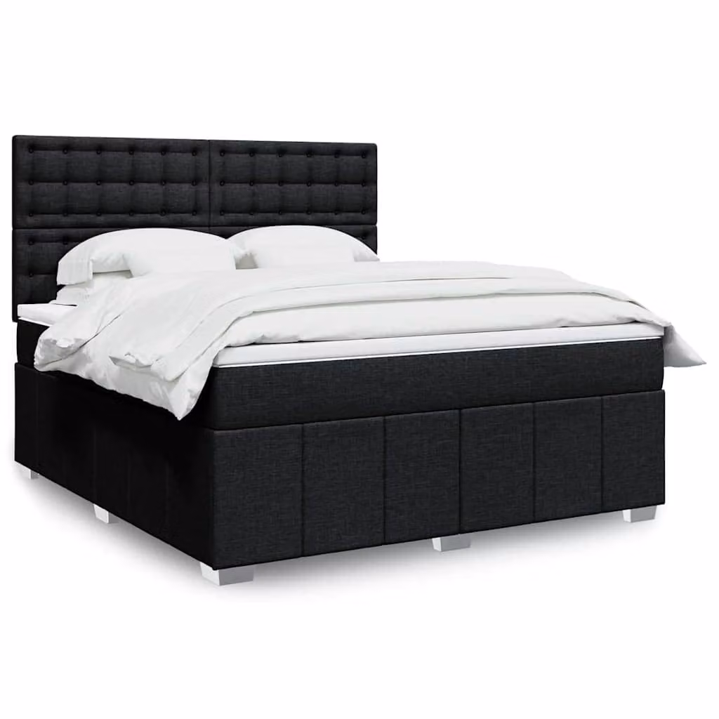 vidaXL Giroletto a Molle Ibrido con Materasso Nero in Tessuto L/P: 180 x 200 cm – 1