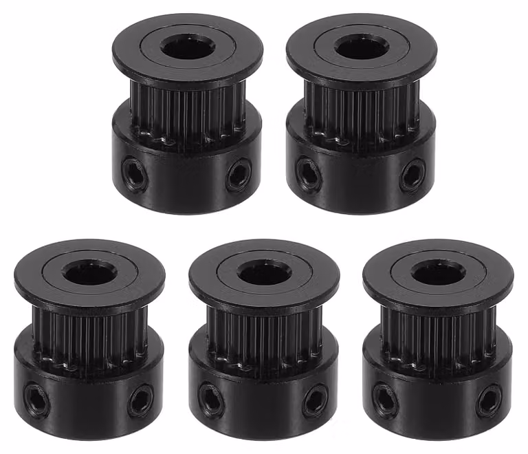 5 pulegge in alluminio per cinghie di distribuzione, con 20 denti e foro di 5 mm (colore nero)