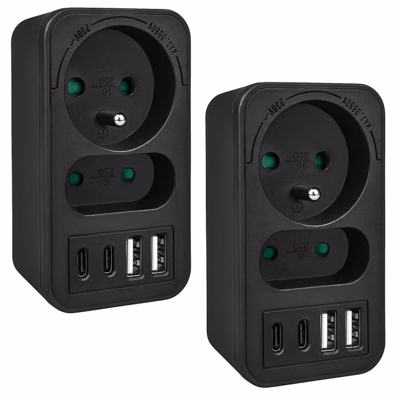 Presa di corrente Maclean x2 + splitter 4xUSB con 2 prese 2xUSB A 2xUSB C PD 20W 1x16A + 1x6A MCE249 F/B 2 pezzi