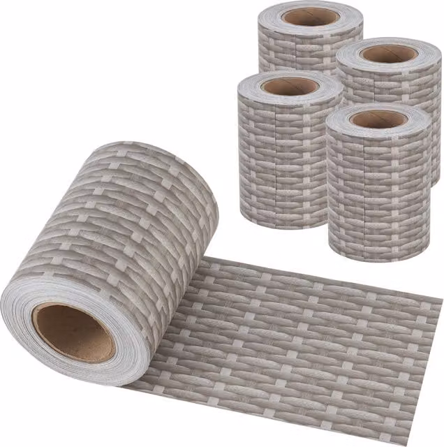 Set di 4 strisce frangivista Jesteburg en.casa in PVC con effetto rattan per copertura recinzione di rete, colore grigio, copertura 26,6 m²