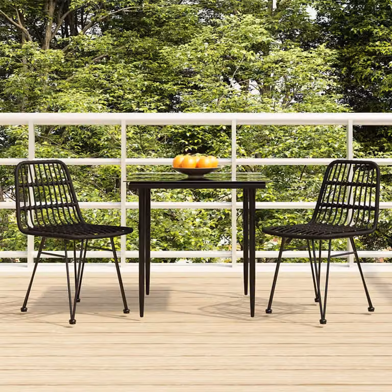 Set da pranzo da giardino moderno vidaXL in 3 pezzi in polyrattan nero con piano in vetro