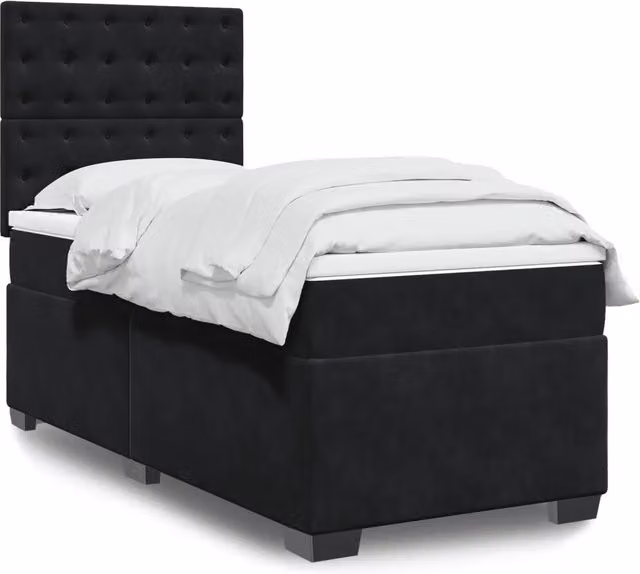 Letto con Giroletto a Molle e Materasso Ibrido vidaXL in Velluto Nero e Bianco L/P/H: 200 x 80 x 40 cm
