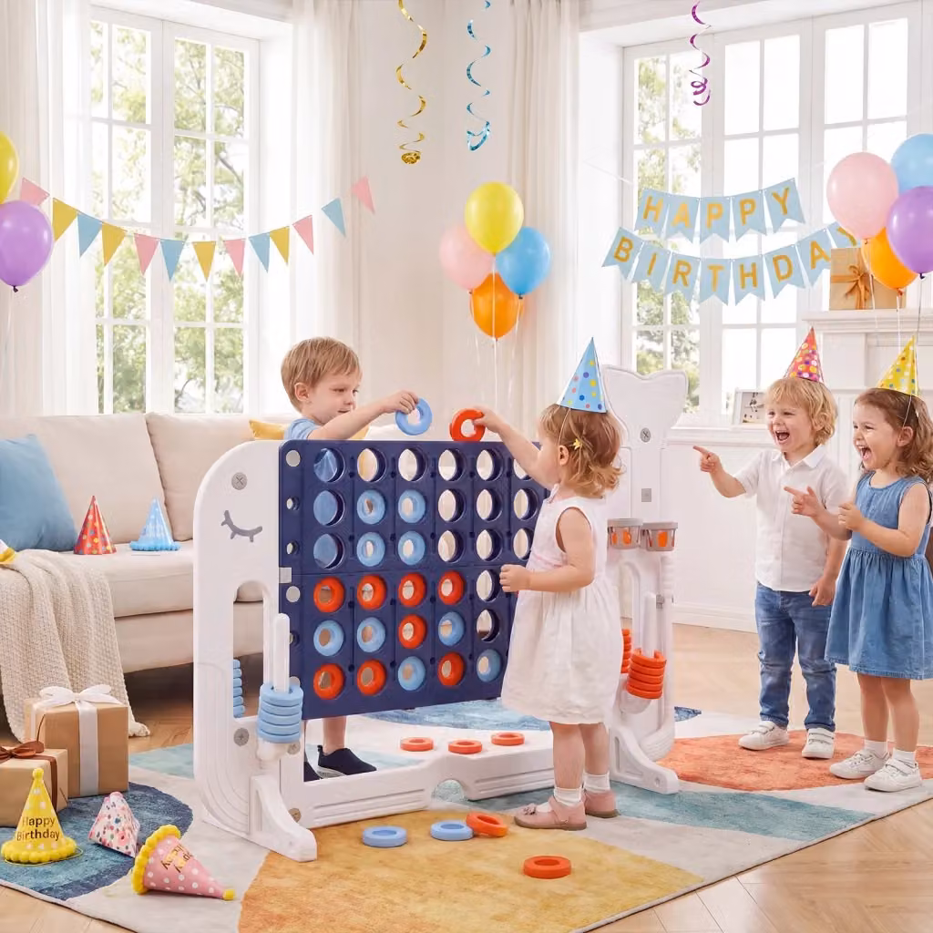 Forza 4 Gigante con altezza regolabile per bambini, set di giochi completo con 42 pedine, pallone basket, mazza golf e anelli, Blu scuro – 2