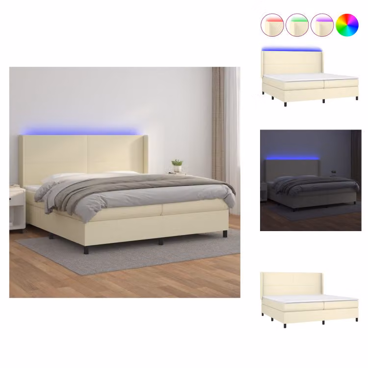 vidaXL Letto a molle insacchettate con materasso e LED crema 200x200 cm in Pelle finta - Letti & strutture letto