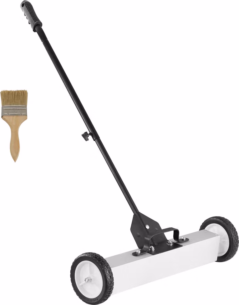SucceBuy Spazzatrice magnetica rotante da 50 libbre, spazzatrice a spinta da 24 pollici con manico telescopico, ideale per la pulizia di officine, garage e cortili