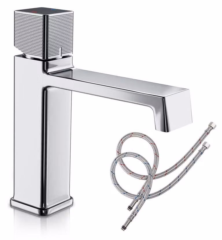 Miscelatore per lavabo, corpo in ottone, finitura cromata, con cartuccia in Vetroceramica