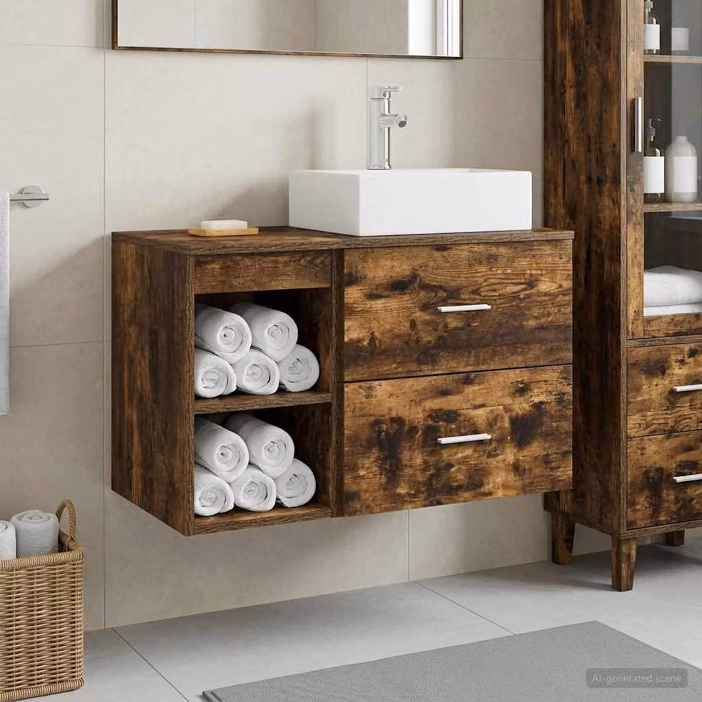 Set di mobili per il bagno moderno vidaXL composto da base lavabo e pensile a parete in legno marrone, L/P/H: 79,5 x 32,1 x 49,5 cm e 41,0 x 49,5 x 32,1 cm