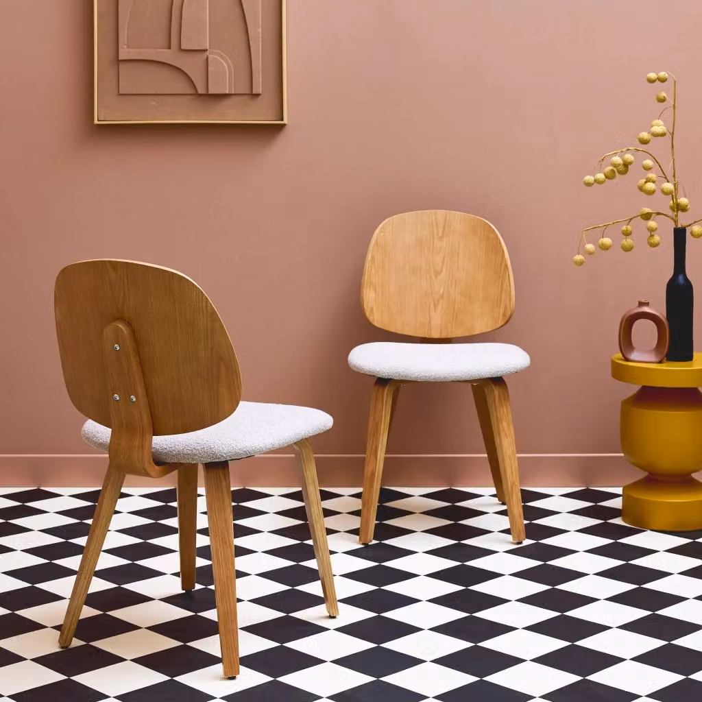 Set di 2 sedie moderne Sweeek in legno e tessuto bouclé grigio per sala da pranzo o ufficio in casa – 2