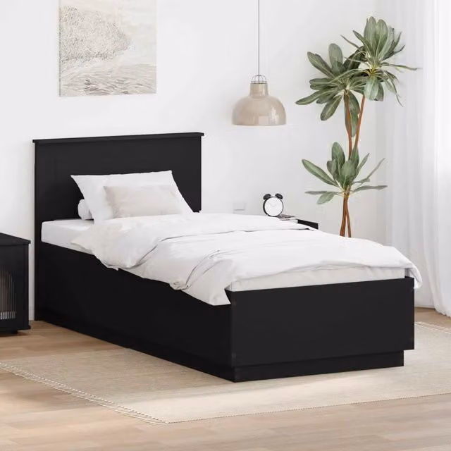 Struttura del letto minimalista vidaXL in legno ingegnerizzato nero L/P/H: 200 x 90 x 93 cm