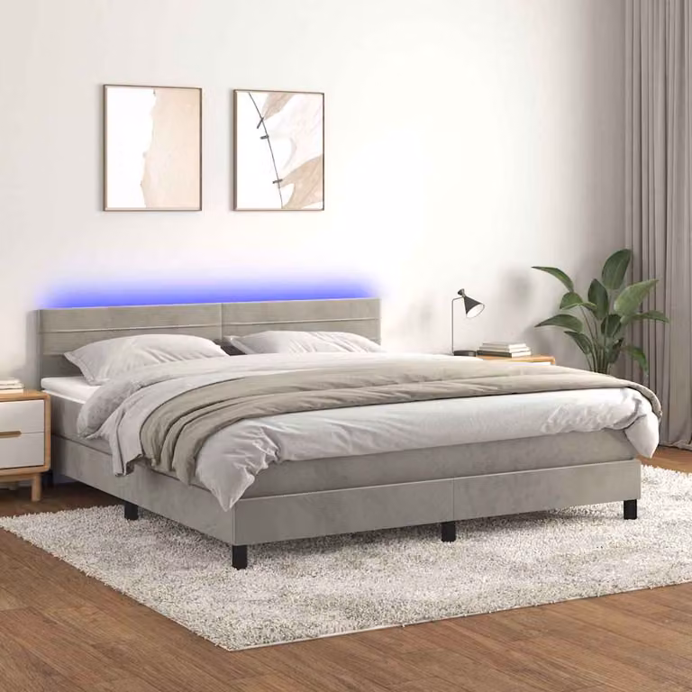 Letto Ibrido con Materasso e LED vidaXL in Velluto Grigio Chiaro L/P: 180 x 200 cm