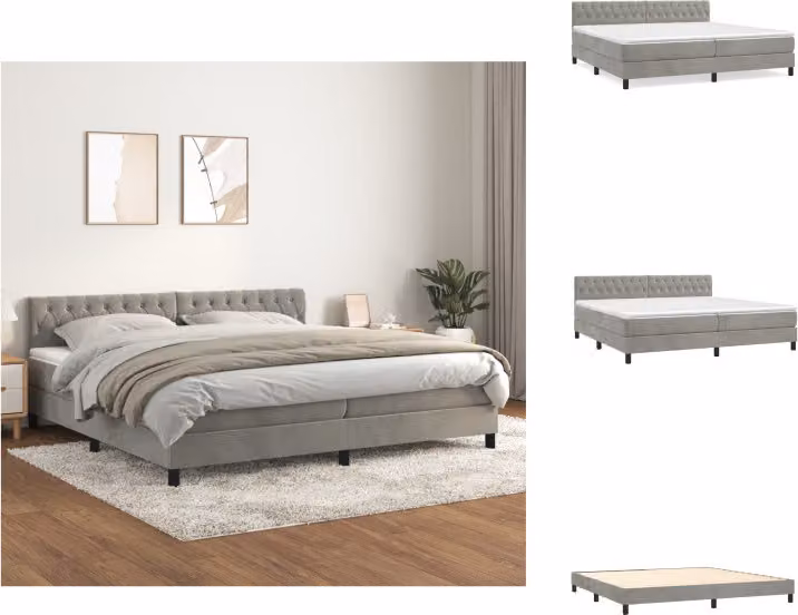 vidaXL Letto a molle con materasso grigio chiaro 200x200 cm in velluto - Letti e strutture letto