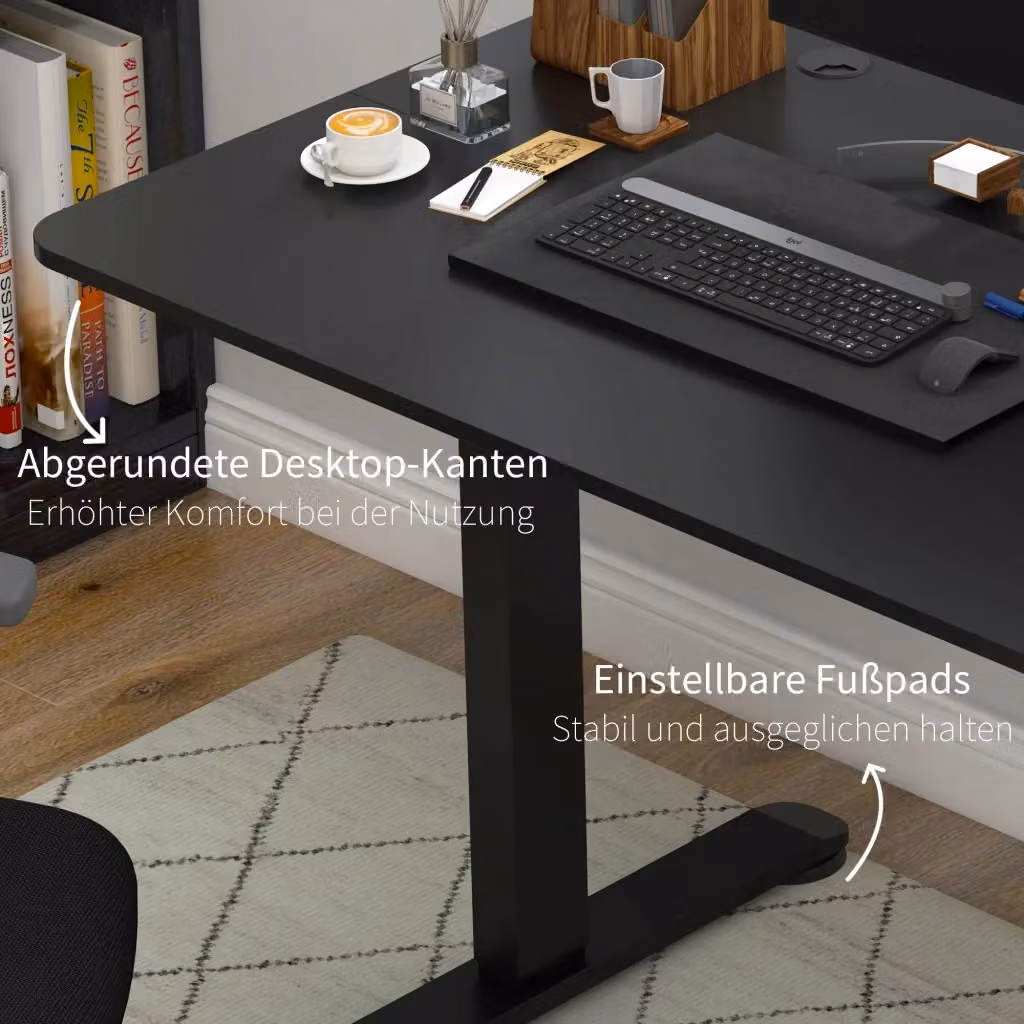 Scrivania Elettrica Regolabile REDOM con Piano Rettangolare Nero L: 140 cm, P: 70 cm – 2