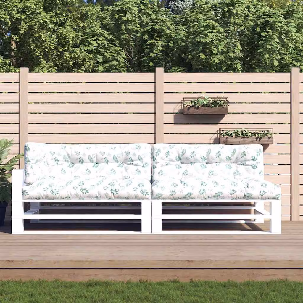 Set di 5 cuscini per pallet vidaXL con motivo a foglie in tessuto verde e bianco, impermeabili e resistenti ai raggi UV, L/P/H: 120 x 120 x 12 cm
