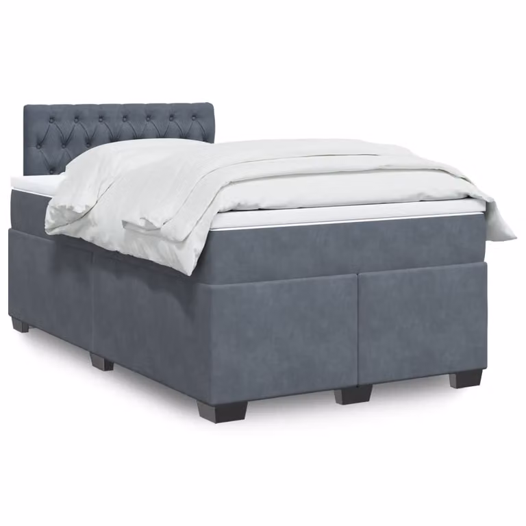 vidaXL Giroletto a Molle con Materasso Ibrido in Velluto Grigio, L/P/H: 120 x 190 cm