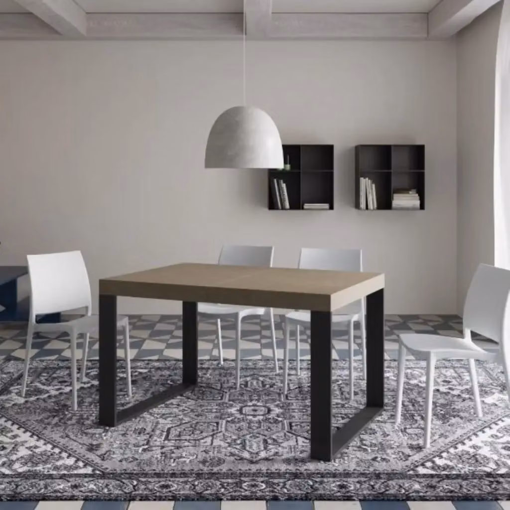 Tavolo allungabile moderno Itamoby con piano in laminato e gambe in metallo, colore tortora e antracite, L: 120/380 cm, P: 90 cm – 2