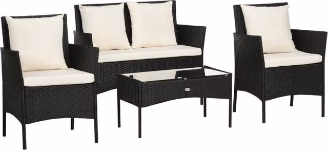 EasyComfort Set da Giardino 4Pezzi in Rattan con 2 Sedie, Poltrona da Giardino a 2 Posti e Tavolino Basso