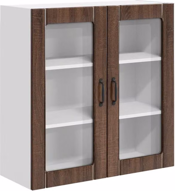 Pensile da cucina moderno LUCCA in legno e vetro con ante in vetro, colore marrone, L 80 cm x P 31 cm x H 80 cm