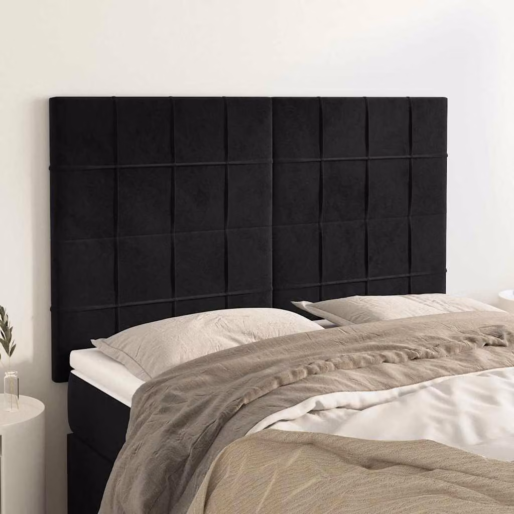 Testiera per letto vidaXL in velluto nero con pannello imbottito L: 144 cm, P: 5 cm, H: 118-128 cm