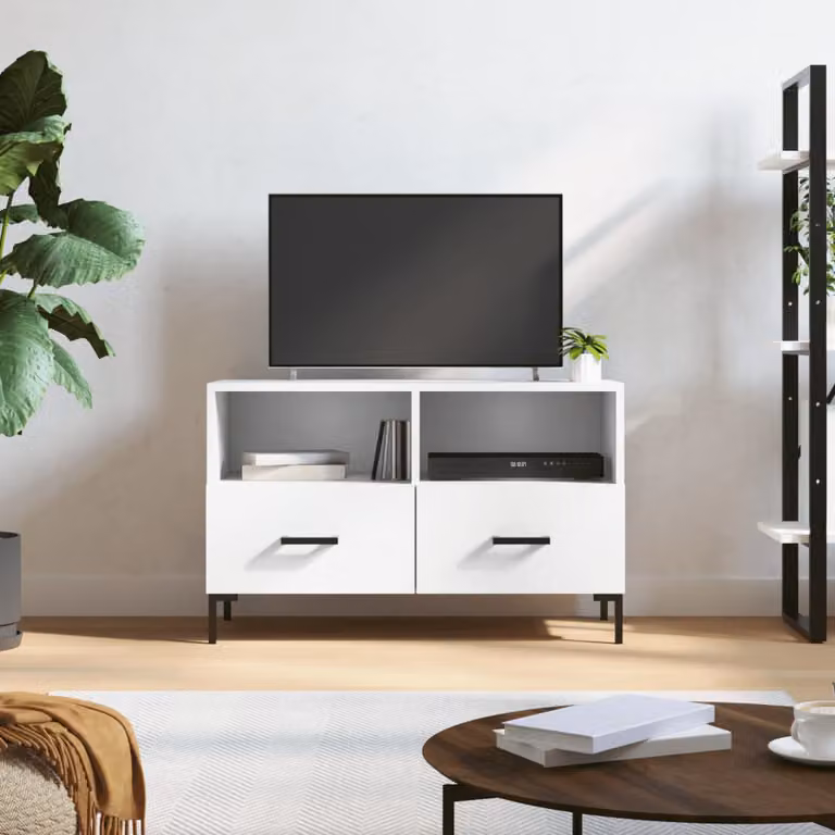 vidaXL Mobile Porta TV Bianco in Legno e Metallo L: 80 cm, P: 36 cm, H: 50 cm