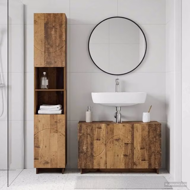 Set mobili da bagno 2 pz Legno antico Legno ingegnerizzato 3433098