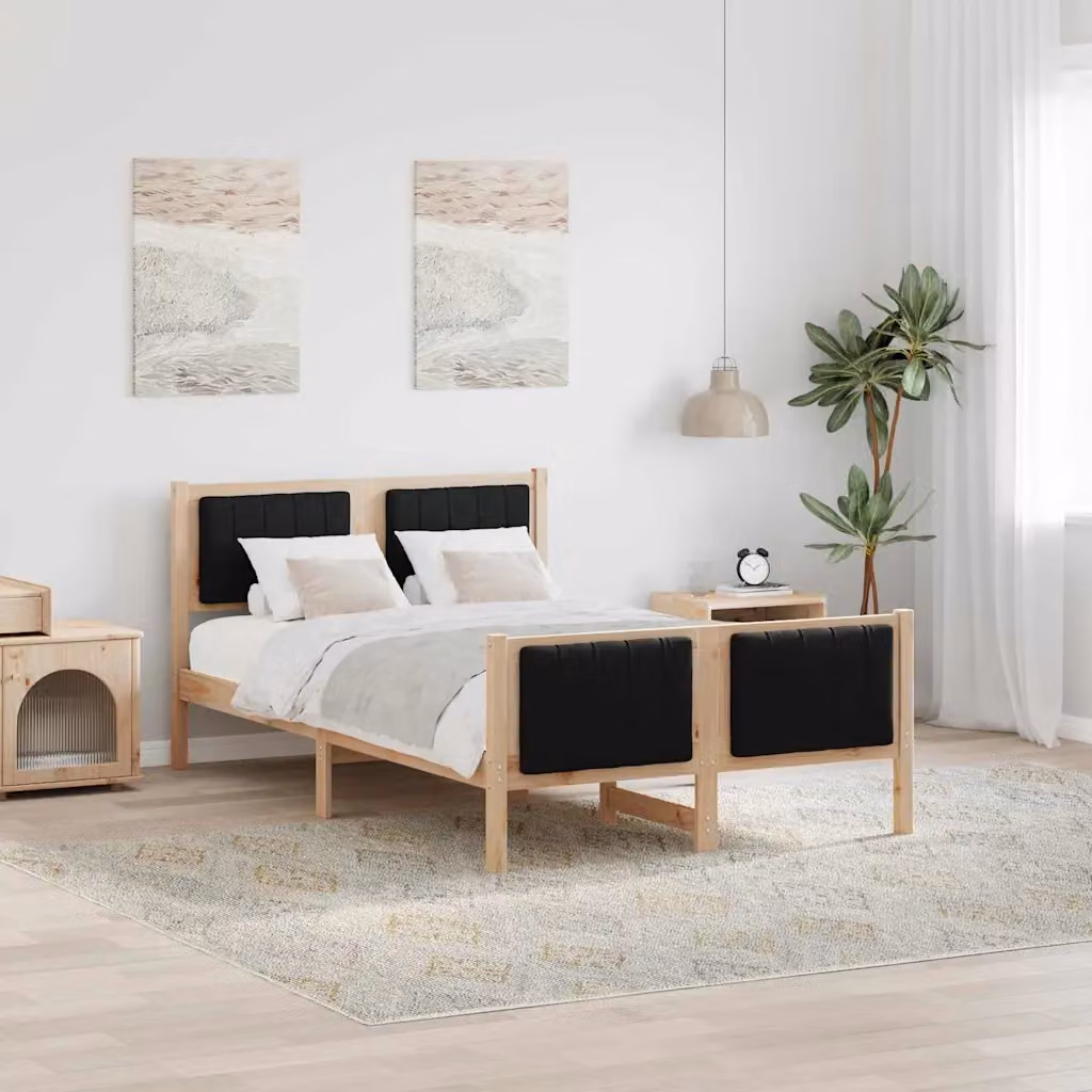 Struttura del letto con testiera vidaXL in legno di pino, marrone e nero, L 120 x P 200 cm – 1