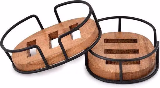 Portasapone in legno di acacia e ferro, colore nero opaco, set da 2 pezzi, dimensioni 1206 x 889 x 381 cm