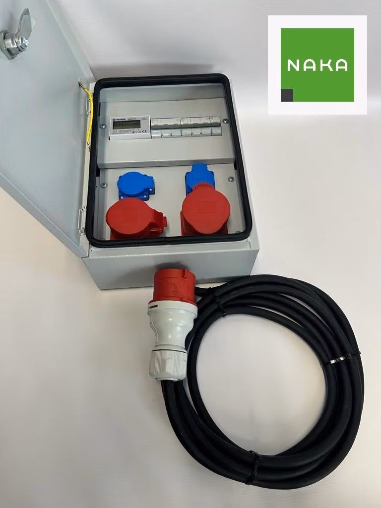 Distributore elettrico da parete in metallo IP54, CEE 32 A, 16 A, 2x230 V, con contatore elettrico e cavo da 5 m, 94H-6